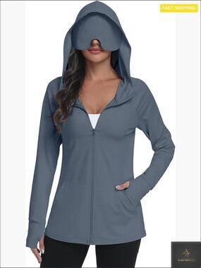 UPF 50+ Zip Up Hoodie with Eye Mask Lightweight Travel Jacket Slim Fit